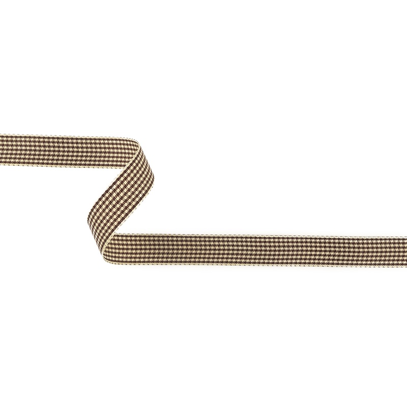 Brown and Cream Houndstooth Check Woven Ribbon – 0.625″