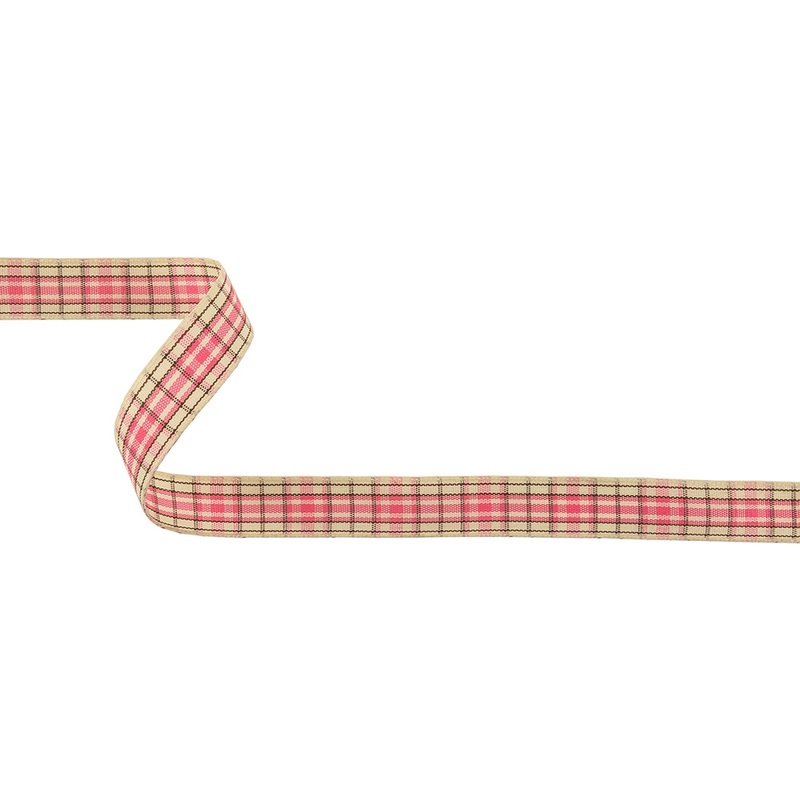 Bubblegum, Brown and Vanilla Ice Plaid Woven Ribbon – 0.625″