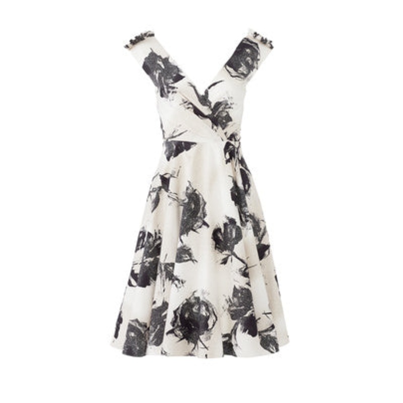 Christian Siriano Large-Scale Floral Stretch Printed Cotton Twill – Black/Beige Fabric by the Yard