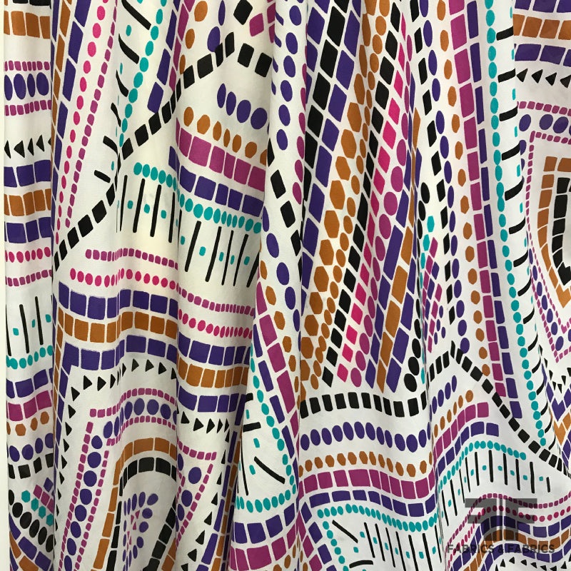 Geometric Border Printed Silk Georgette – Multicolor Fabric by the Yard