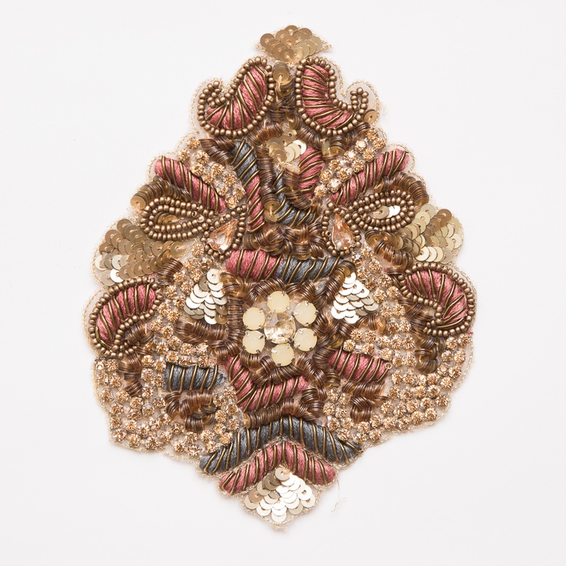 Gold and Brown Beaded Rhinestone Applique – 4″