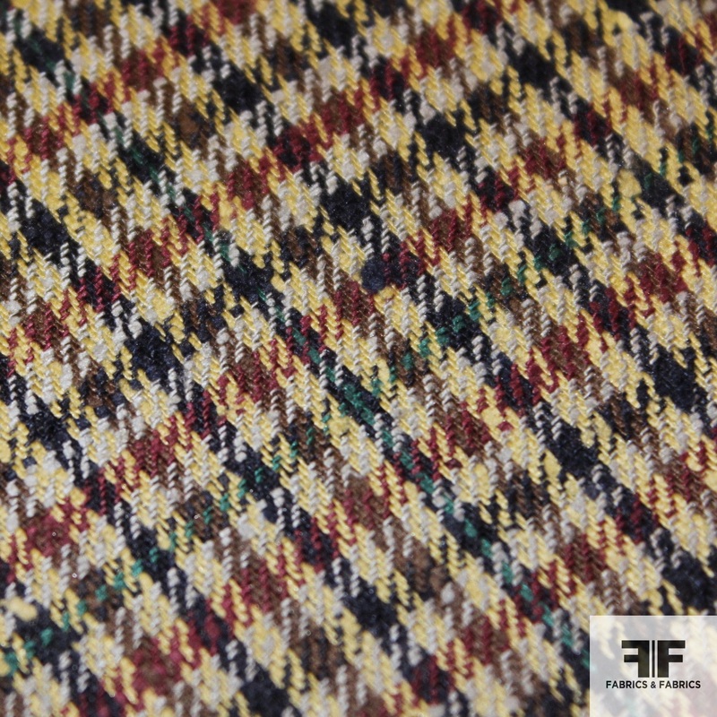 Houndstooth Wool Suiting – Tan/Blue/Brown/Maroon Fabric by the Yard