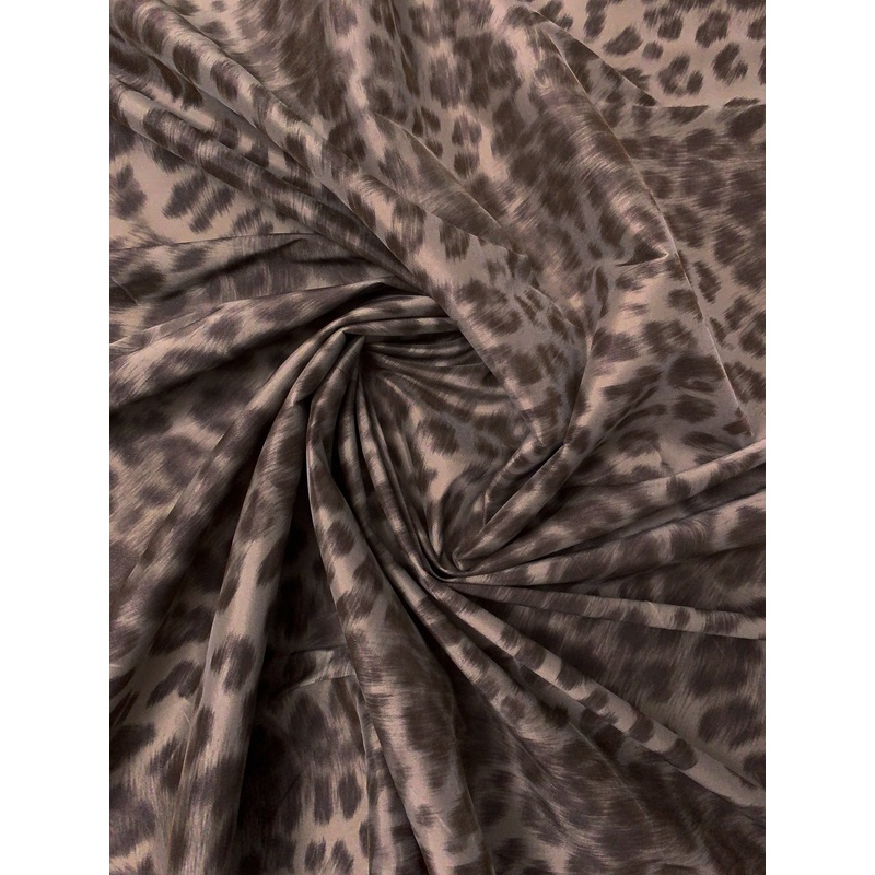Italian Hazy Jaguar Printed Lustrous Taffeta with Vertical Stretch – Taupe / Dark Taupe Fabric by the Yard