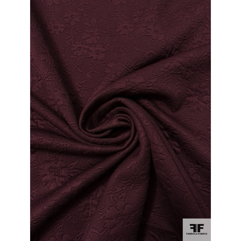 Lela Rose Italian Floral Jacquard Woven-Look Polyester Blend Knit – Burgundy Fabric by the Yard