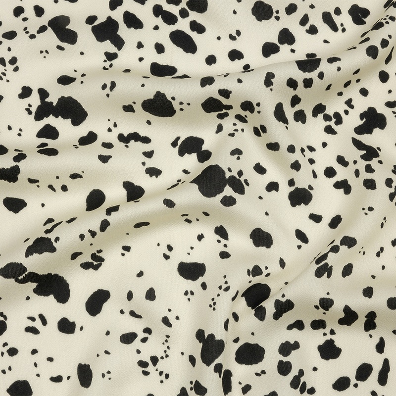 Rayon Challis – Black and White Dalmatian Spots – Fire Dogs Print – Mood Exclusive Metro Collection