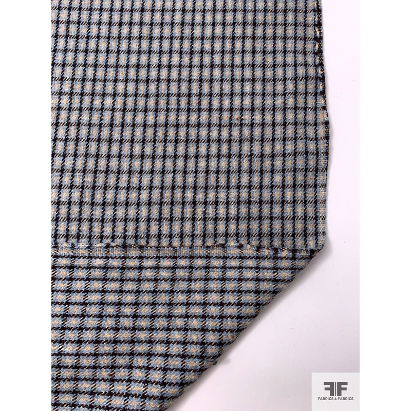 Small Plaid Yarn-Dyed Suiting – Soft Blue / Tan / Brown Fabric by the Yard