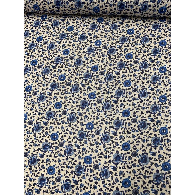 Sweet Floral Printed Silk Chiffon – Blue / White Fabric by the Yard
