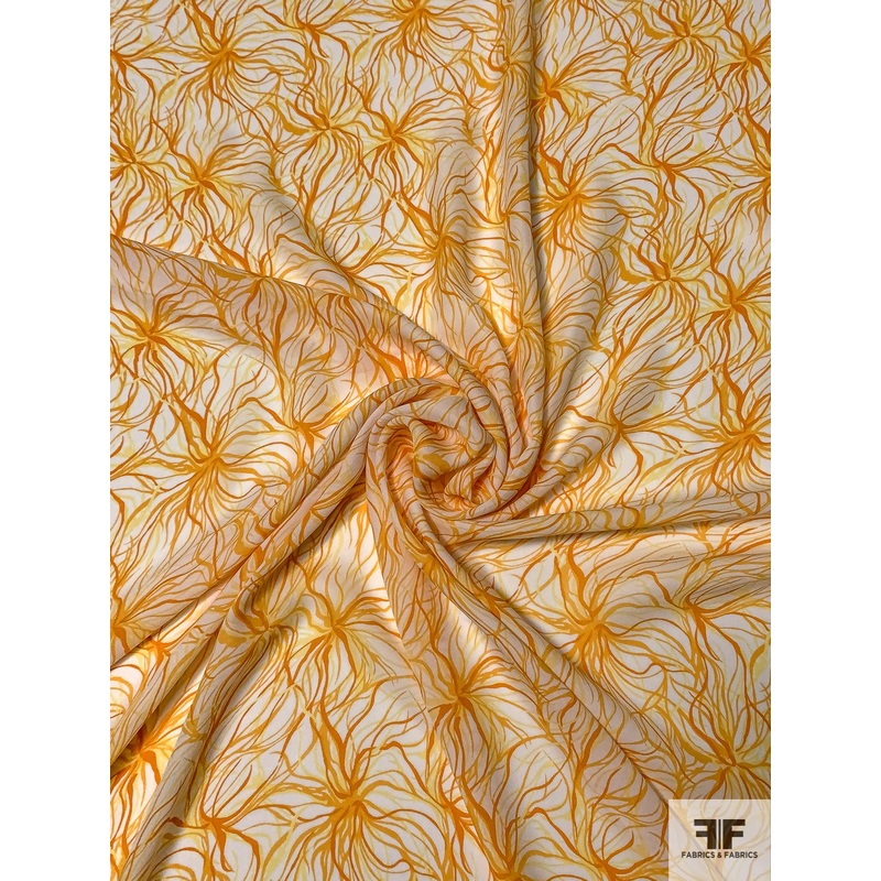 Tentacle Floral Printed Silk Georgette – Tangerine / Orange / Yellow / Off-White Fabric by the Yard