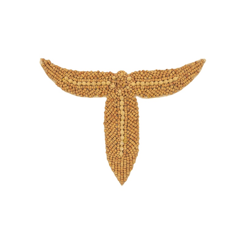 Vintage Tan and Natural Leaf Trio Wood Beaded Applique – 4.25″ x 5.5″