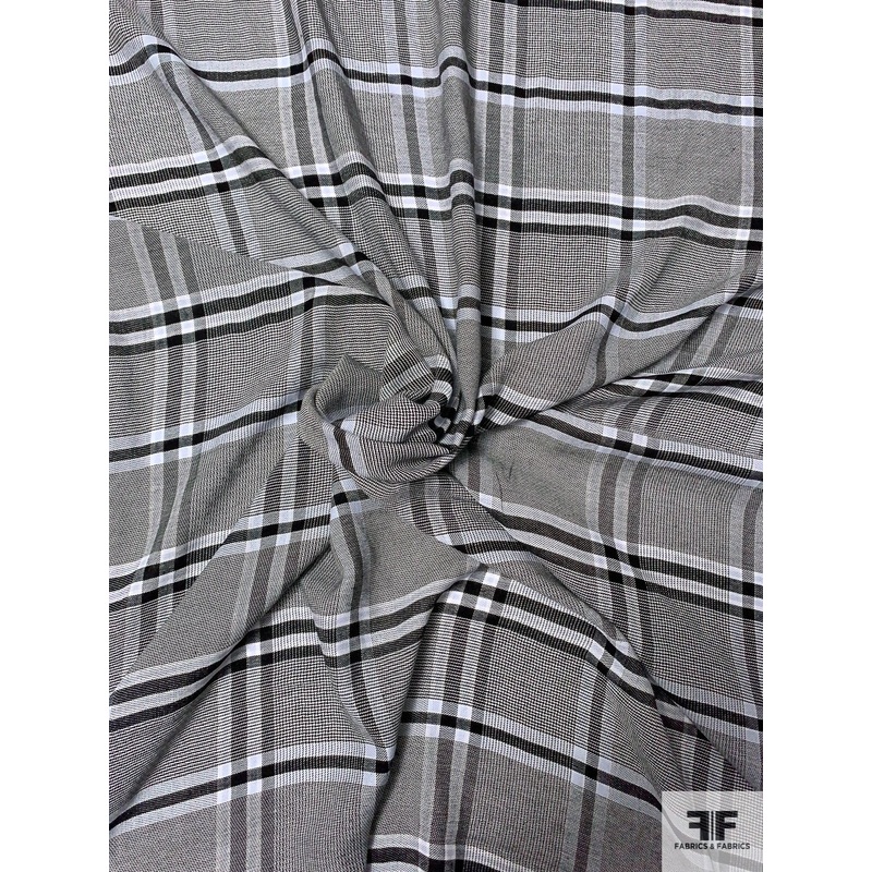 Yarn-Dyed Plaid Rayon Shirting – Black / White Fabric by the Yard