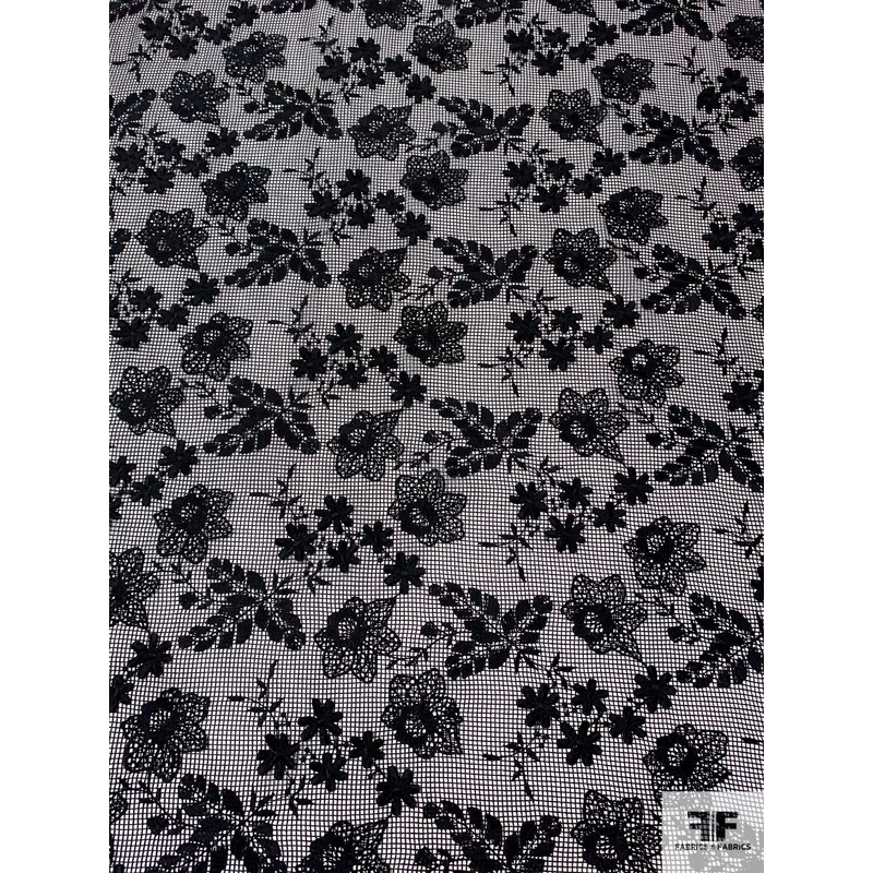 3D Floral Embroidered Mesh – Black Fabric by the Yard