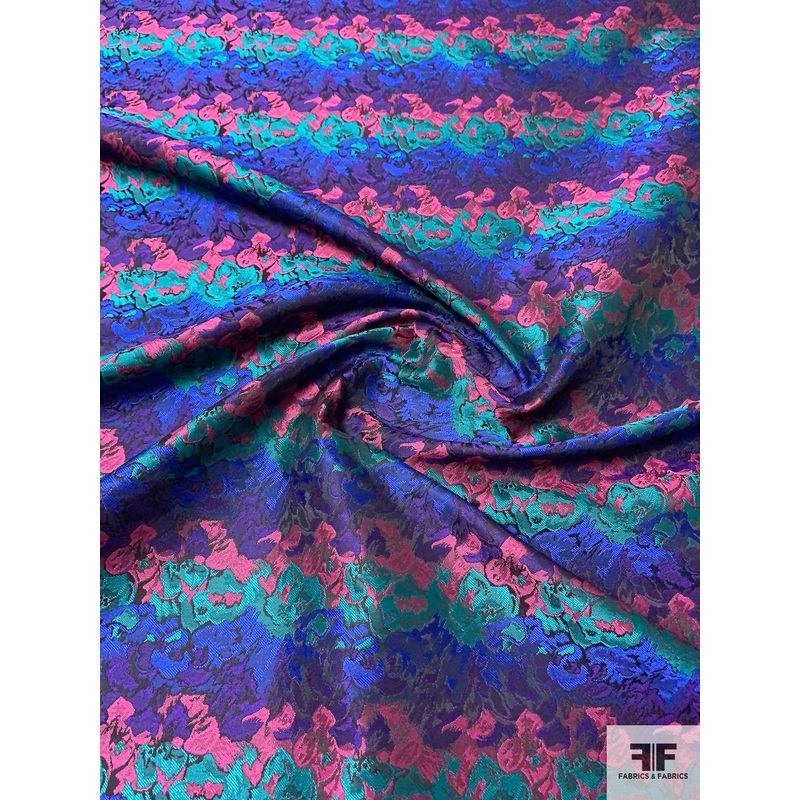 Abstract Painterly Brocade – Sea Green / Royal / Purple Fabric by the Yard