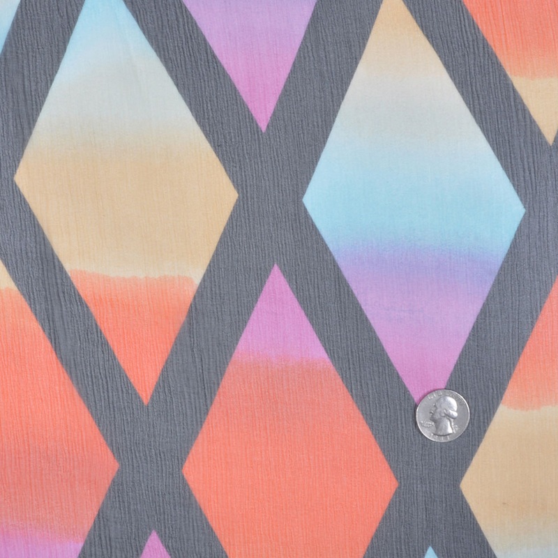 Black/Bright Orange/Canary/Mag Multicolor Crinkled Diamond Silk Chiffon