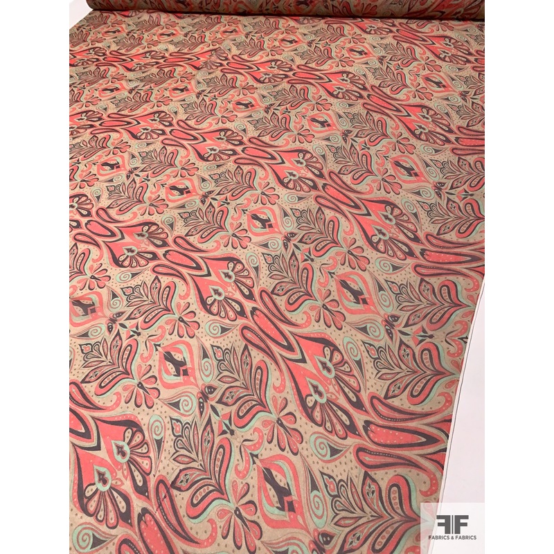 Boho Printed Silk Chiffon – Red / Burgundy / Tan / Mint Fabric by the Yard