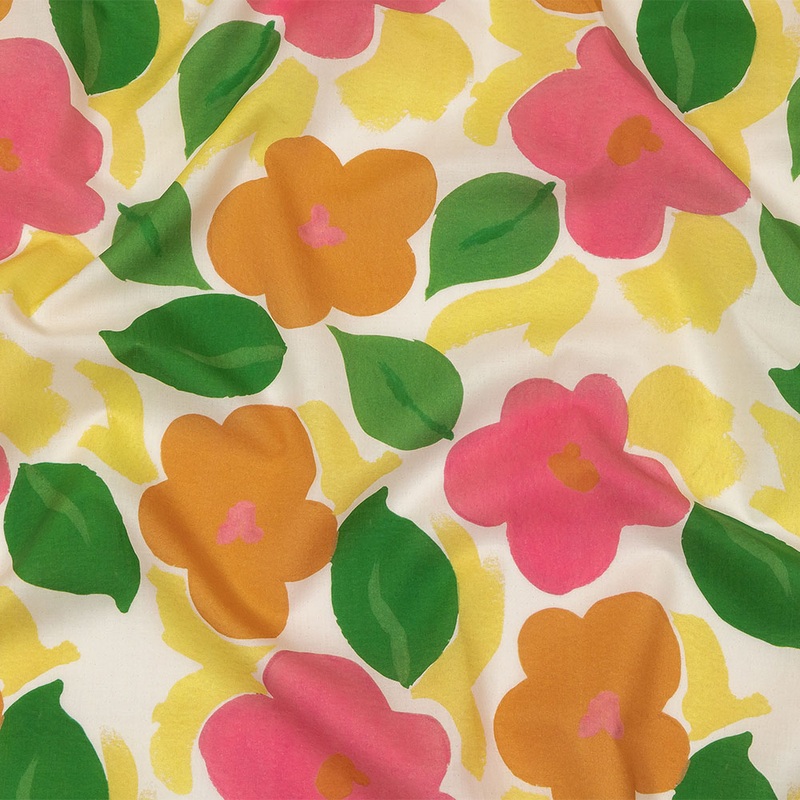 Cotton Voile – Pink and Orange Simplistic Floral – Chalk Party Print – Mood Exclusive Citrus Collection