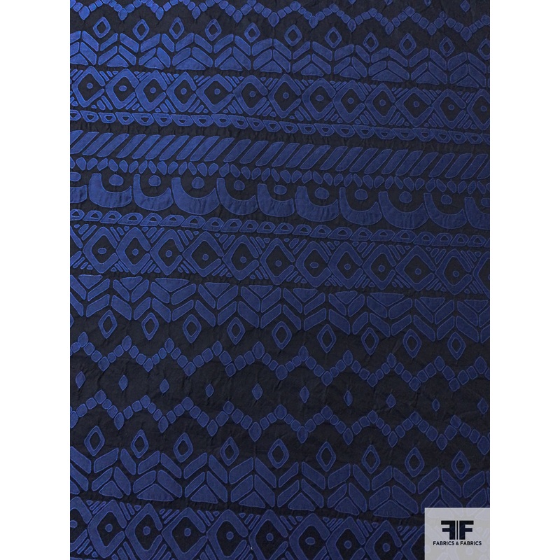 Ethno-Geometric Brocade – Navy / Blue Fabric by the Yard
