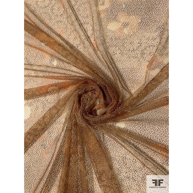 French Floral Printed Lace-Like Tulle – Shades of Caramel Fabric by the Yard