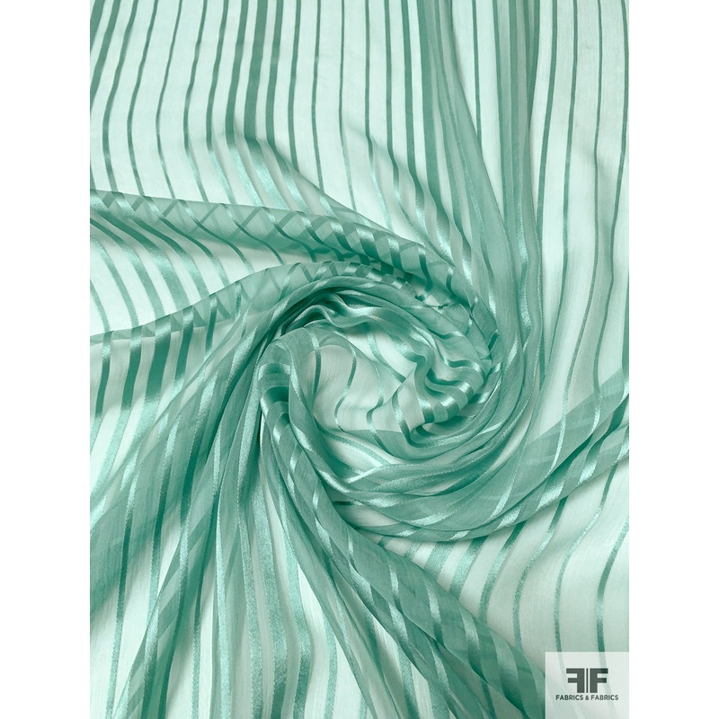 French Satin Striped Burnout Silk Chiffon – Ocean Green Fabric by the Yard
