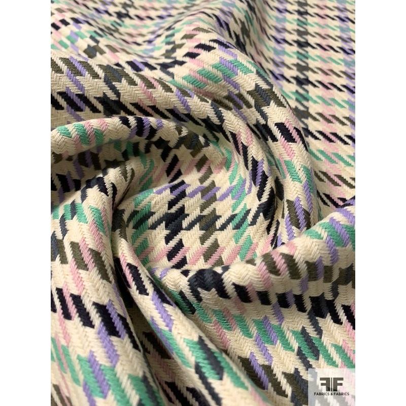 Houndstooth Yarn-Dyed Cotton Ladies Suiting – Cream / Light Pink / Lavender / Sea Green Fabric by the Yard