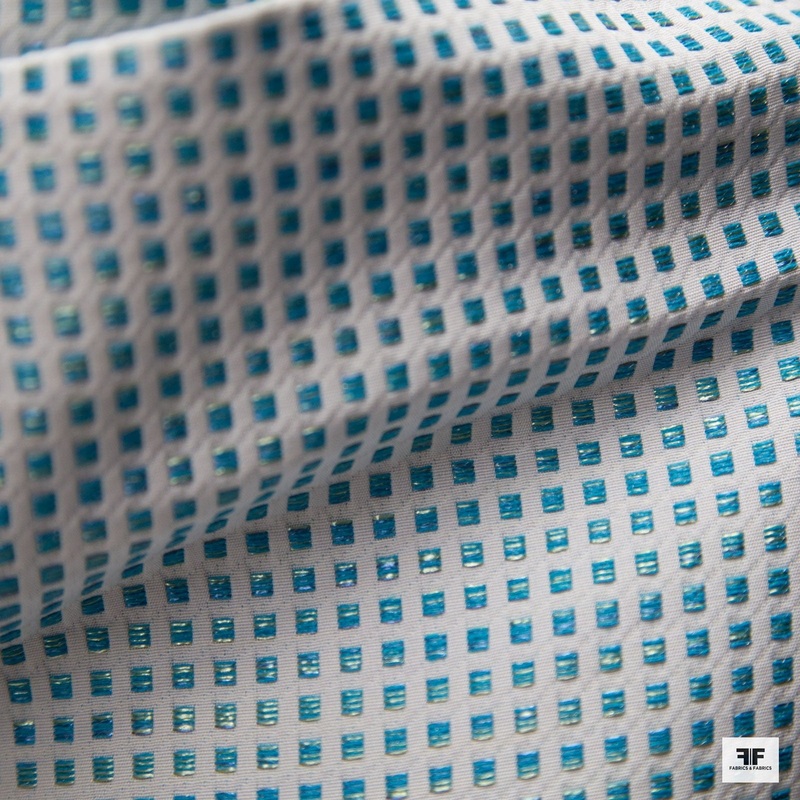 Inverted Windowpane Brocade – Blue/White Fabric by the Yard