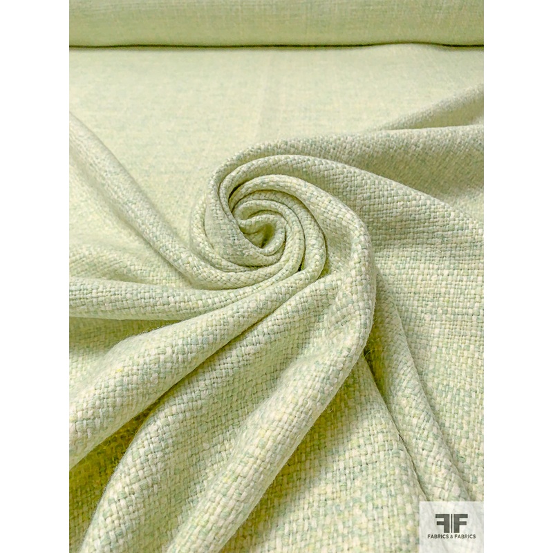 Italian Wool Blend Jacket Weight Tweed – Mint / Ivory Fabric by the Yard