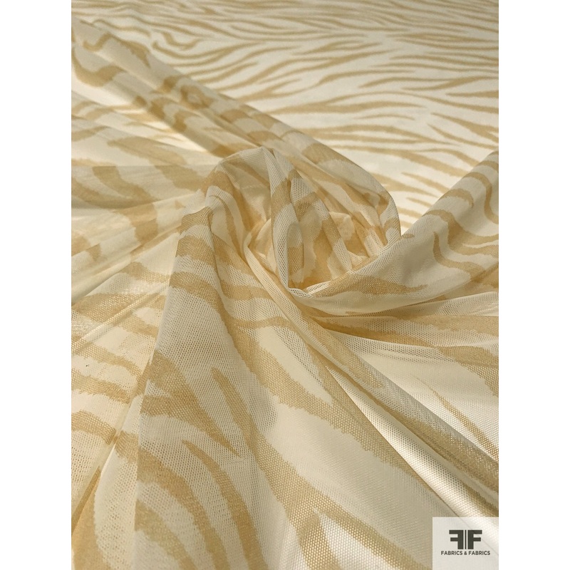 Italian Zebra Pattern Printed Polyester Netting – Tan / Ivory Fabric by the Yard