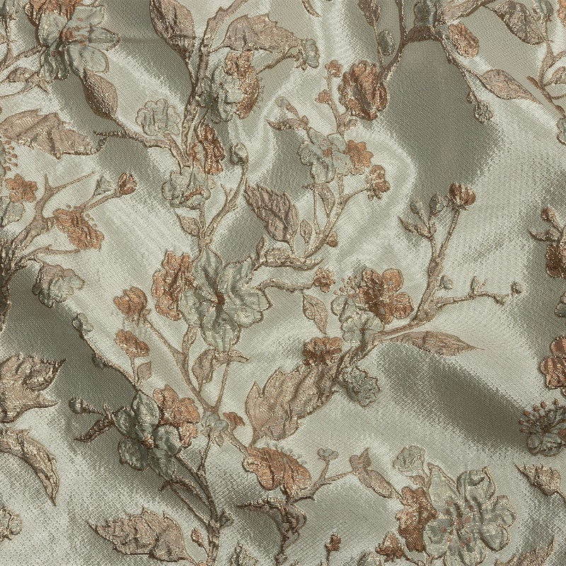 Metallic Gold, Pale Blue and Creamsicle Flowering Vines Luxury Brocade