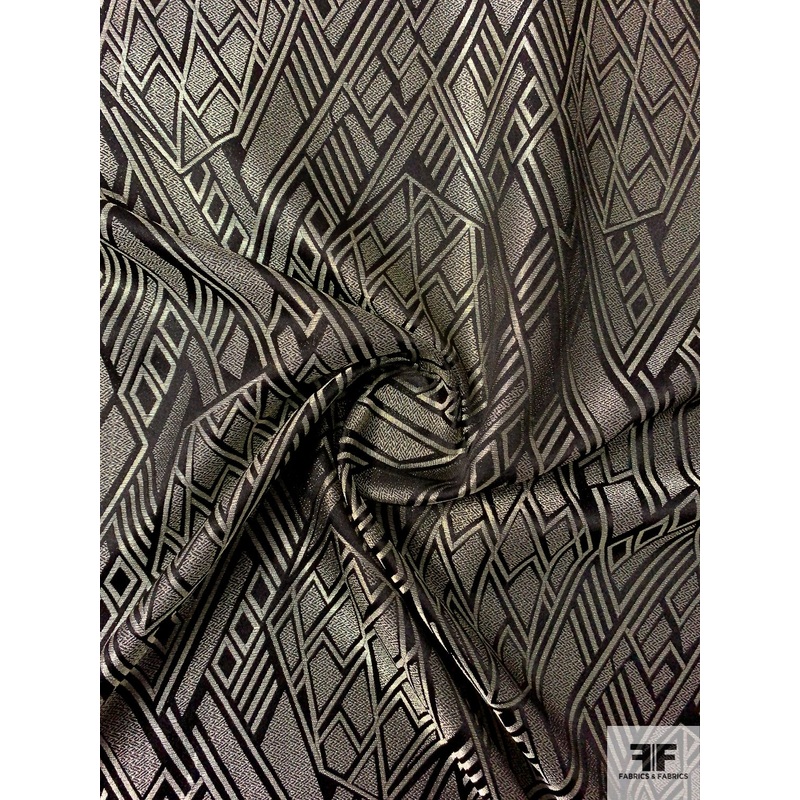 Ralph Lauren Italian Abstract Geometric Lam – Antique Gold / Black Fabric by the Yard