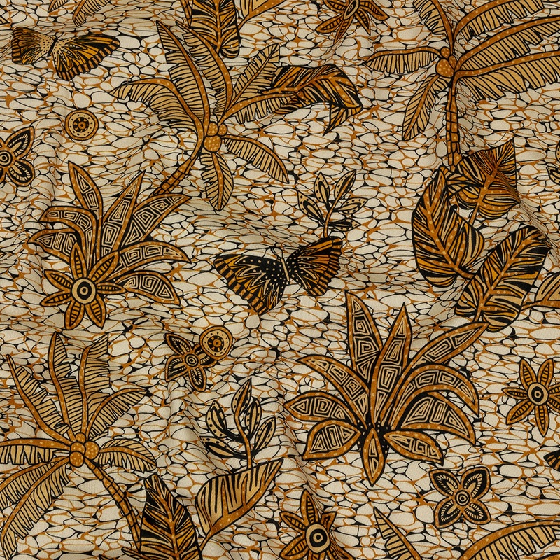 Stretch Cotton Sateen – Orange and White Palm Trees – Sunny Summers Print – Mood Exclusive Rockland Collection