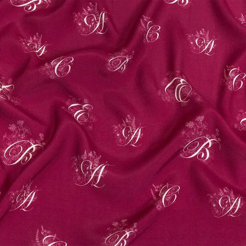 Sustainable Viscose Woven Print – Magenta and White Floral Calligraphic Script – Mood Exclusive ABC Bouquet