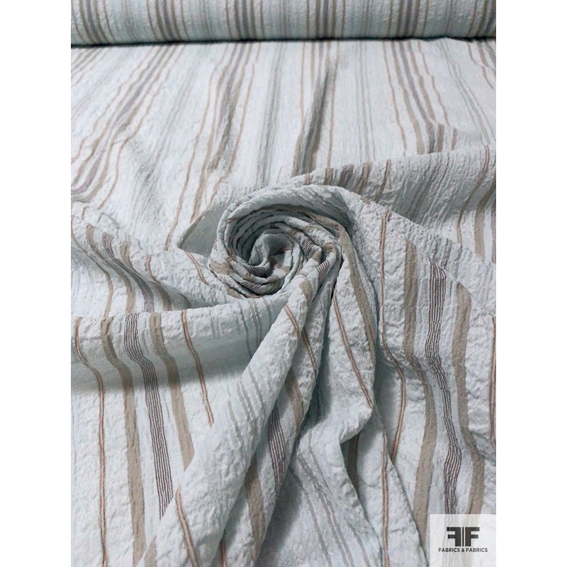 Vertical Striped Textured Cotton Gauze – Sky Blue / Taupe / Burnt Orange Fabric by the Yard