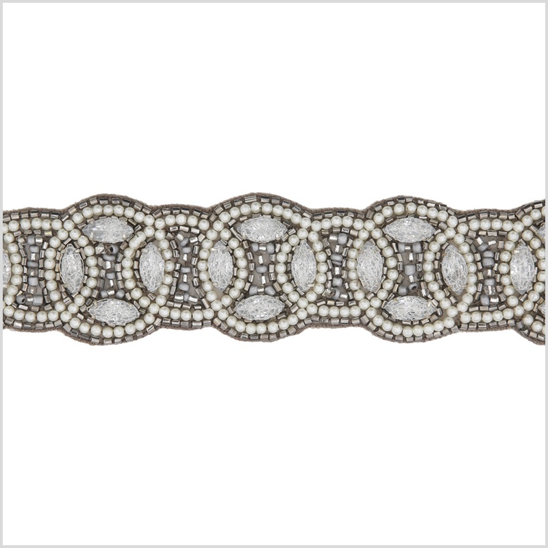 1.5″ Pearl/Gunmetal Beaded Rhinestone Trim