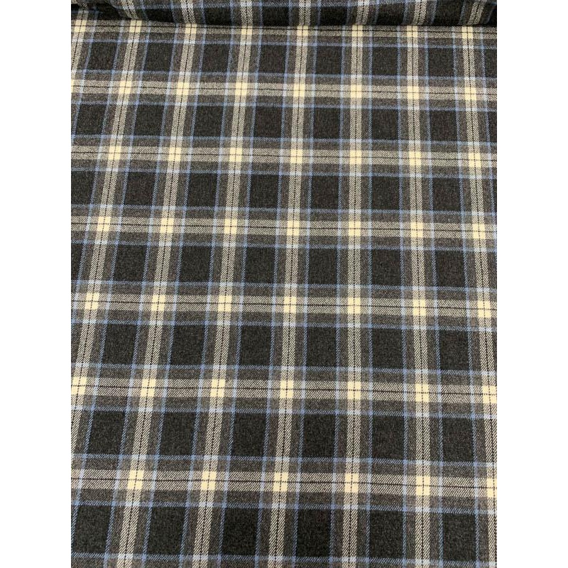 Classic Plaid Flannel Wool Suiting – Grey / Blue / Ivory Fabric by the Yard