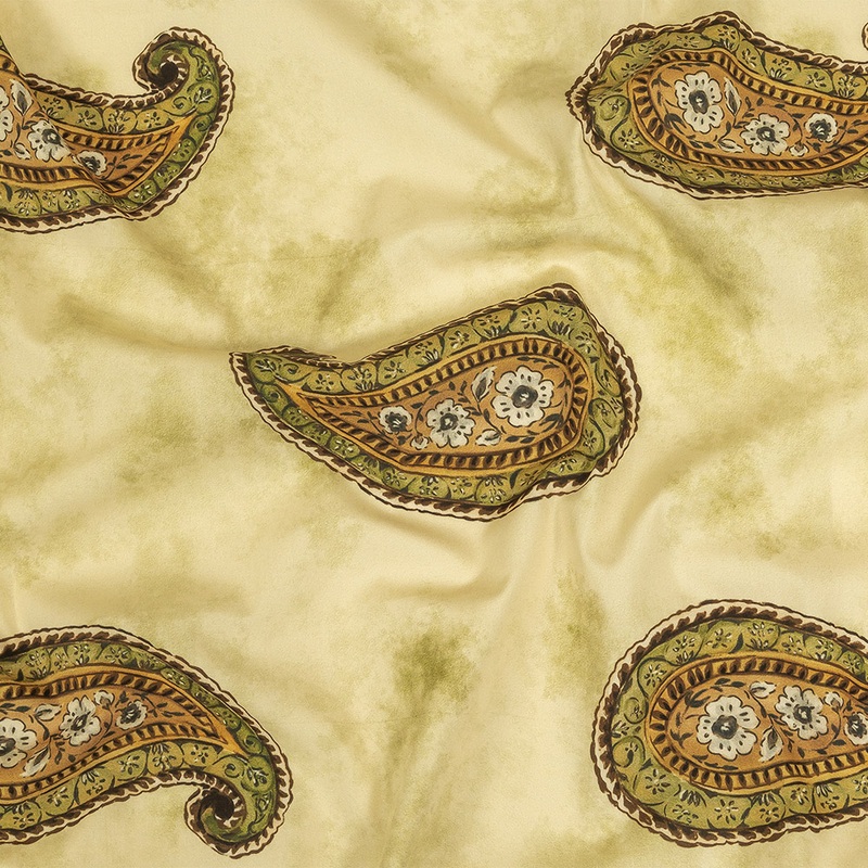 Cotton Poplin Print – Beige and Green Paisley – Mood Exclusive Bending Grass
