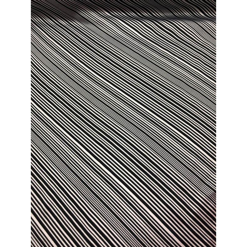 Diagonal Stripes Silk Crepe – Black And White Fabric by the Yard