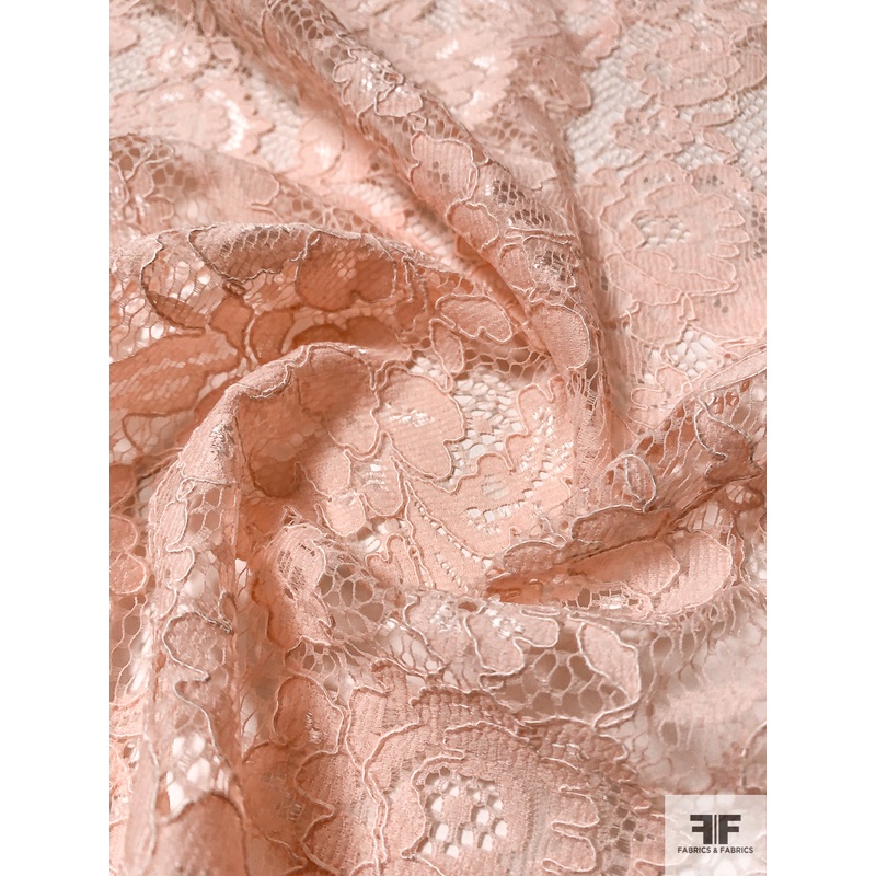 Floral Double-Scalloped Lightly Corded Lace – Light Peach Fabric by the Yard