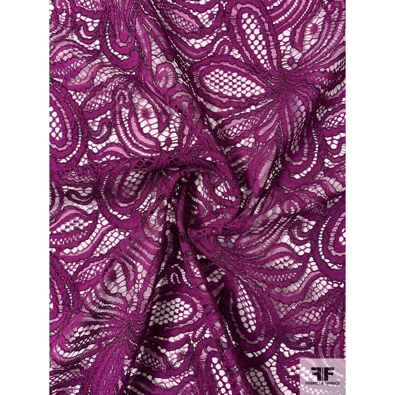 Floral Double-Scalloped Lightly Corded Lace Strip – Purple Lace by the Strip