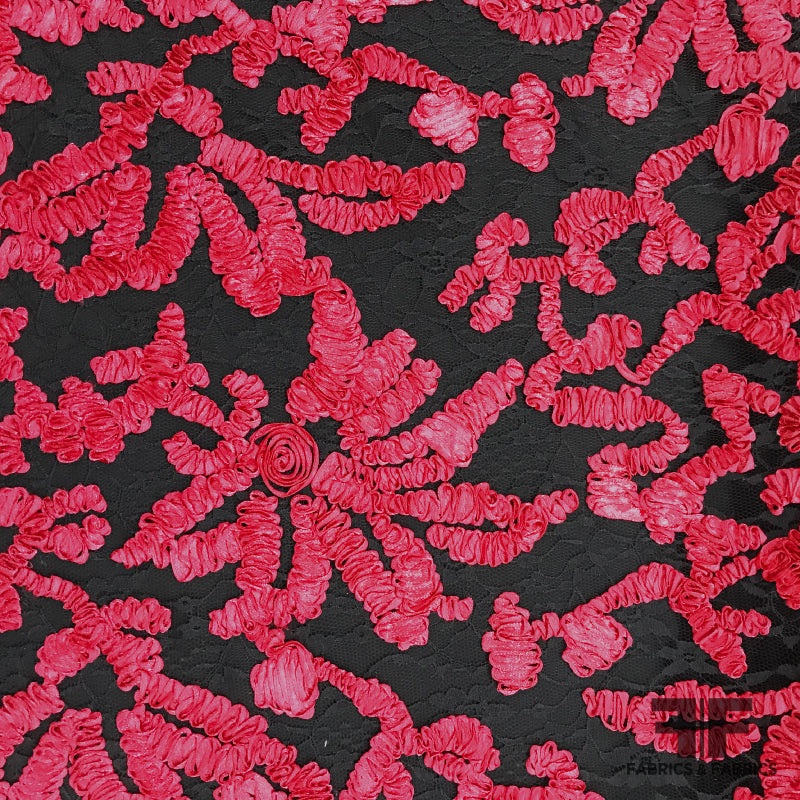 Floral Ribbon Embroidered Lace – Pink/Black Fabric by the Yard