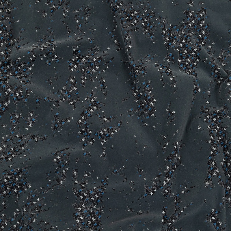 Gray Distressed Flocking on Gray, Blue and Sleet Geometric Printed Cotton Shirting