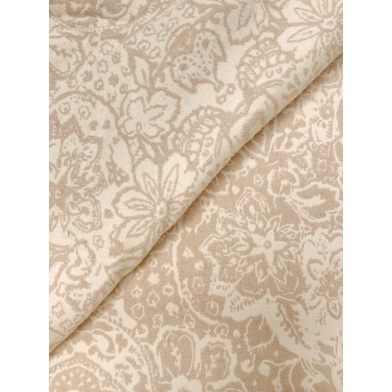Italian Paisley Floral Double Face Wool Blend Brushed Coating – Beige / Tan Fabric by the Yard