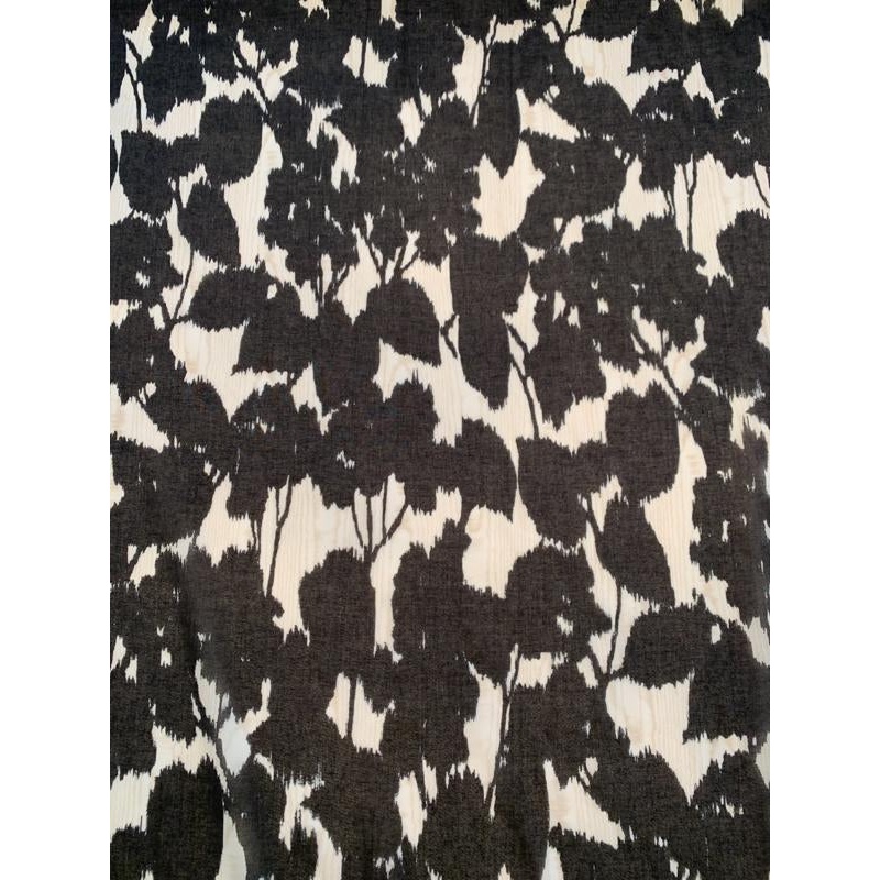 Leaf and Moir Printed Cotton Voile – Black / White / Beige Fabric by the Yard