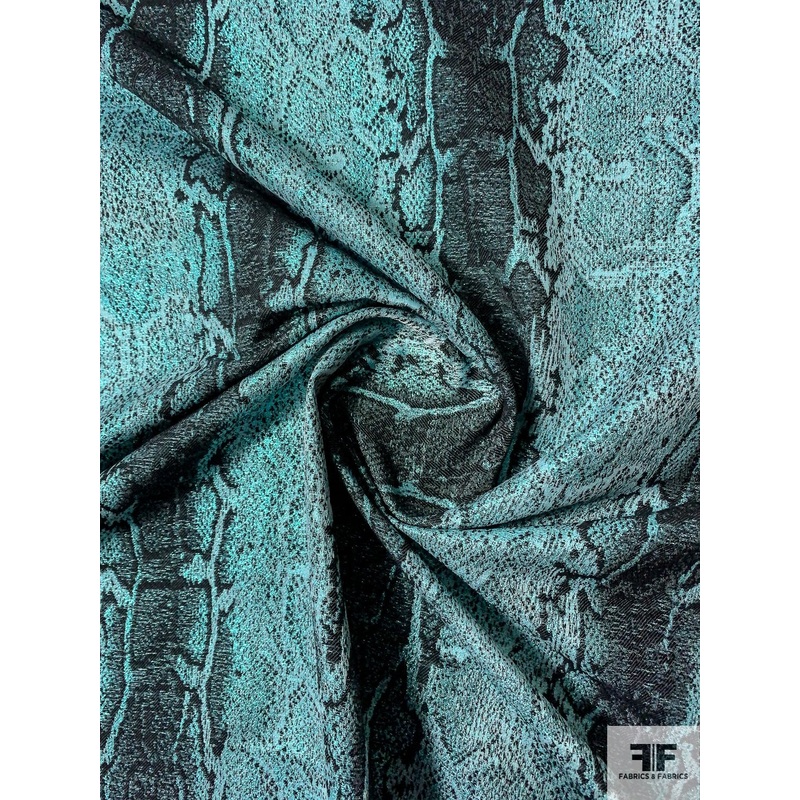Snakeskin Pattern Brocade – Metallic Seafoam / Black Fabric by the Yard