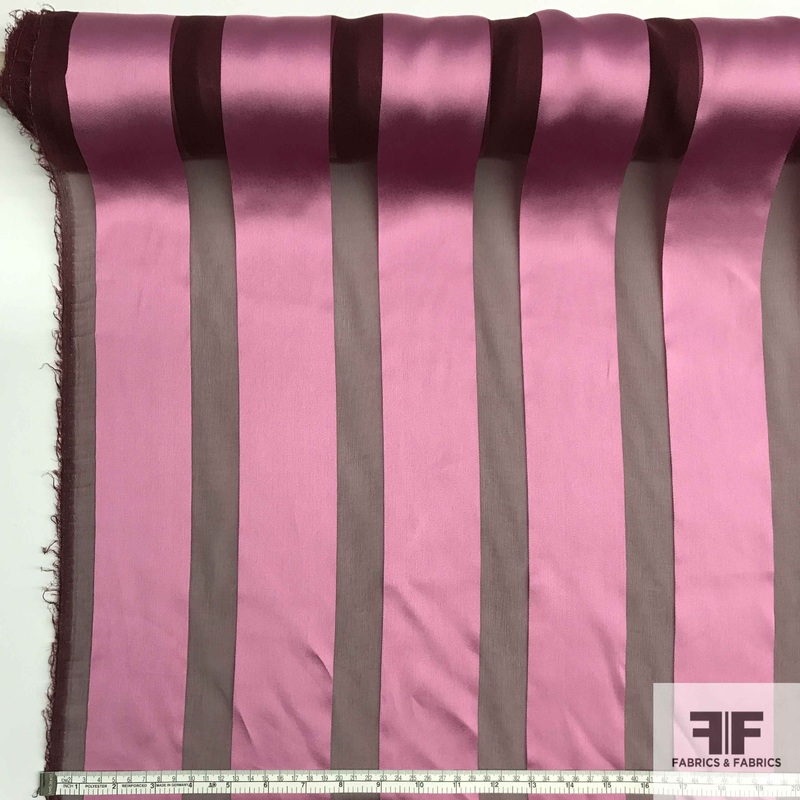 Striped Satin Chiffon Burnout – Pink/Maroon Fabric by the Yard
