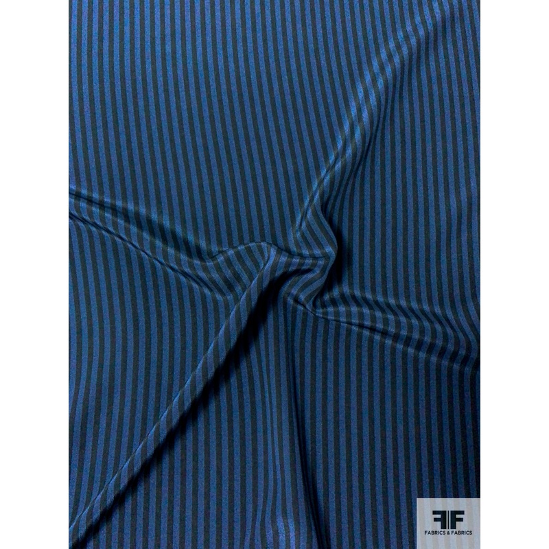 Vertical Striped Printed Silk Crepe de Chine – Navy / Black Fabric by the Yard