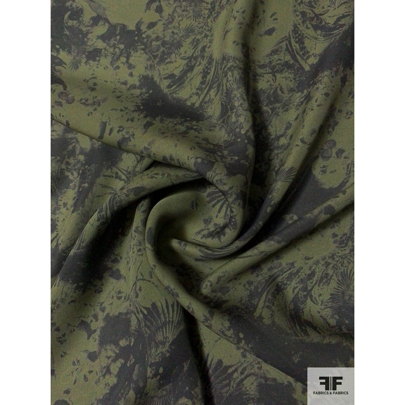 Abstract Printed Silk Georgette – Army Green / Black Fabric by the Yard