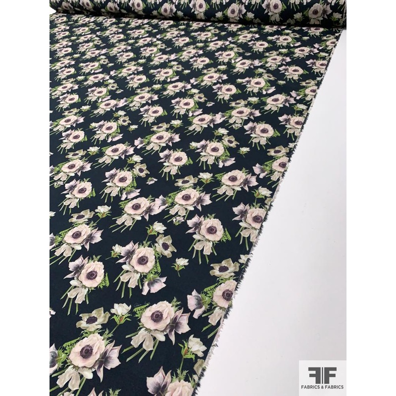 Adam Lippes Signature Floral Printed Stretch Cotton Poplin – Black / Green / Off-White Fabric by the Yard