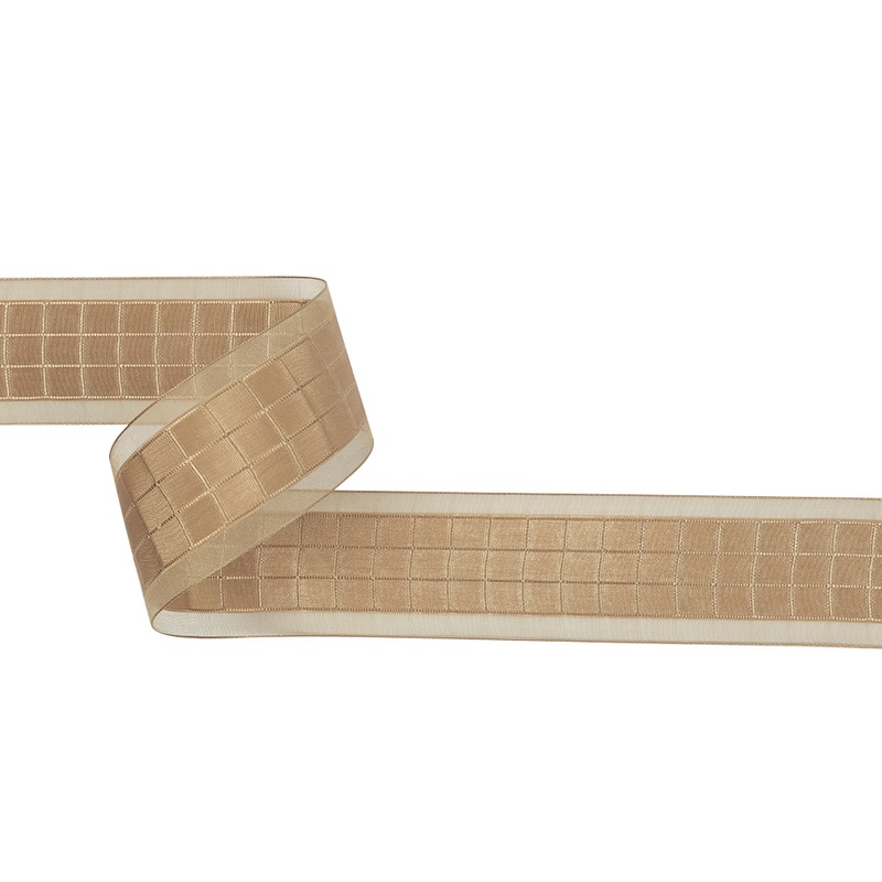 Beige Squares and Sheer Borders Ribbon – 36mm