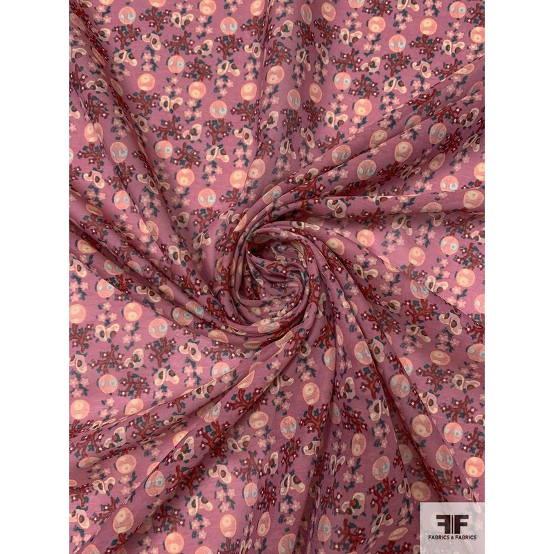 Ditsy Bark and Branch Graphic Printed Cotton Voile – Dusty Rose / Peach / Burgundy / Aqua Fabric by the Yard