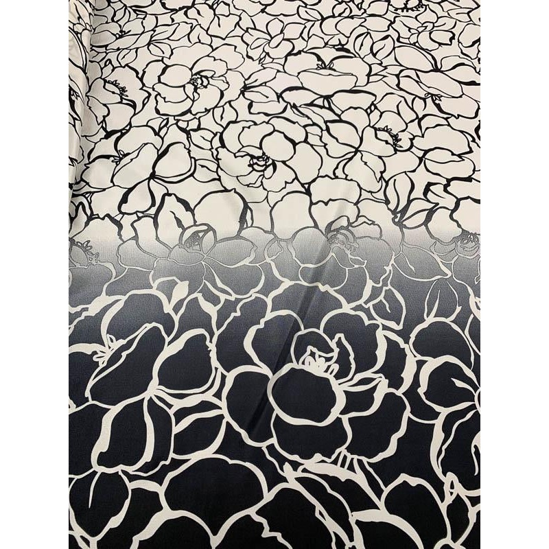Floral Ombr Printed Silk Crepe de Chine – Black / White / Grey Fabric by the Yard