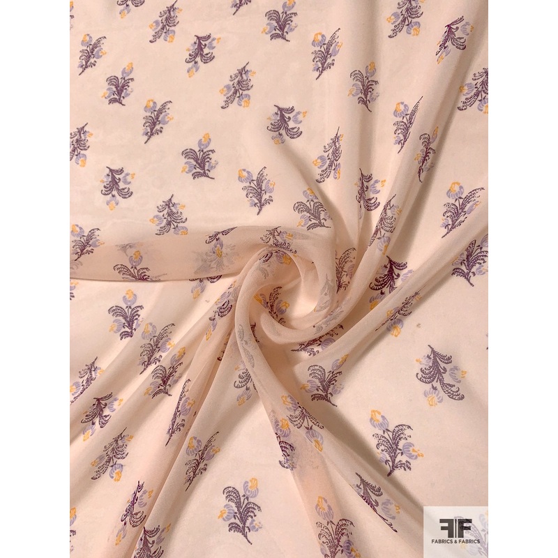 Floral Printed Silk Chiffon – Blush / Black / Peach Fabric by the Yard